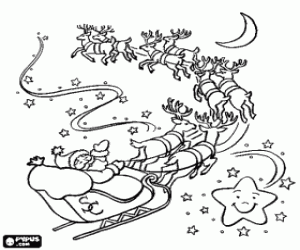 malvorlagen Santa Claus in seinem fliegenden Schlitten von Rentieren gezogenen Magie ausmalbilder