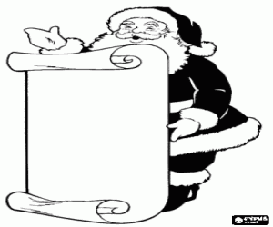 malvorlagen Santa Claus mit einem gro�en Bogen Papier, um die Liste der Geschenke ausmalbilder