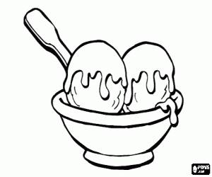 malvorlagen Schale, Tasse oder Sch�ssel mit zwei Kugeln Eis mit geschmolzener Schokolade �ber ausmalbilder