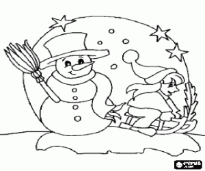 malvorlagen Schneemann unter den sternen n�hern sich einem m�dchen das in pferdeschlitten geht ausmalbilder