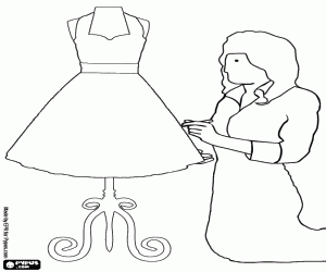 malvorlagen Schneiderin oder N�herin arbeiten an einem Kleid mit der Puppe ausmalbilder