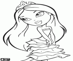 malvorlagen Sch�ne Bratz M�dchen mit einem sehr eleganten Abendkleid und eine Tiara ausmalbilder