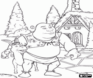malvorlagen Shrek und Esel, zwei Freunden zu Fu� durch die Stadt ausmalbilder