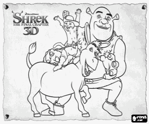 malvorlagen Shrek und seinen Freunden, dem Esel und dem gestiefelte Kater ausmalbilder