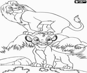malvorlagen Simba mit seinem vater Mufasa, dem K�nig der L�wen ausmalbilder