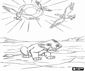 malvorlagen Simba wenig m�de und durstig in der w�ste unter der hellen sonne und die geier bedroht flug ausmalbilder