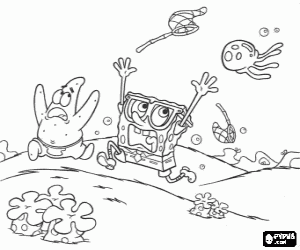 malvorlagen SpongeBob und Patrick Star, der Qualle J�ger von einer Qualle verfolgt ausmalbilder