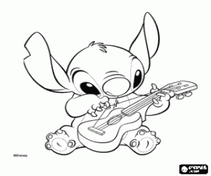 malvorlagen Stitch der hawaiianischen Ukulele zu spielen, ein Instrument wie eine kleine Gitarre ausmalbilder