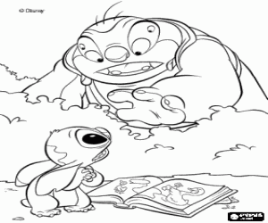 malvorlagen Stitch, der kleine blaue fremd, und Dr. Jumba im wald ausmalbilder