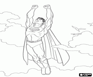malvorlagen Superman flogen in den himmel mit v�geln, mit geschlossenen f�usten und mit seinem mantel anzug ausmalbilder