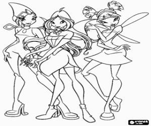 malvorlagen Tecna, Flora und Musa, einige die feen freunden sind teil des Winx Clubb ausmalbilder