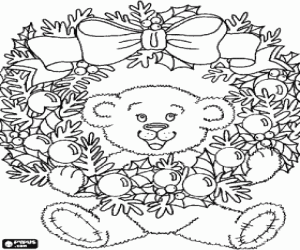 malvorlagen Teddyb�r mit einem gro�en kranz weihnachten mit einer gro�en band und kugeln geschm�ckt ausmalbilder