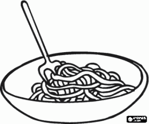malvorlagen Teller mit spaghetti mit einer gabel bereit ausmalbilder