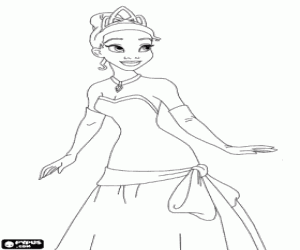 malvorlagen Tiana, die Prinzessin mit ihr Kleid und ihre Tiara ausmalbilder