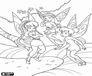 malvorlagen Tinker Bell, Fawn und Rosetta fliegt in der N�he ein Ast eines Baumes ausmalbilder
