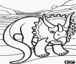 malvorlagen Triceratops dinosaurier mit drei h�rner in einer w�stenlandschaft ausmalbilder