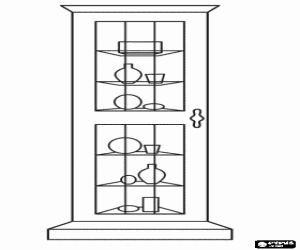 malvorlagen Vitrine oder verkaufsm�bel mit dekorativen gegenstand, geschlossenen und glasig-gl�nzendemm�beln ausmalbilder
