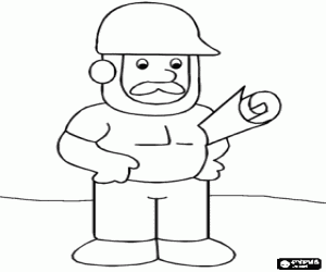malvorlagen Vorarbeiter oder Verantwortliche einer Baustelle mit dem Helm und einer Papierrolle unter dem Arm ausmalbilder