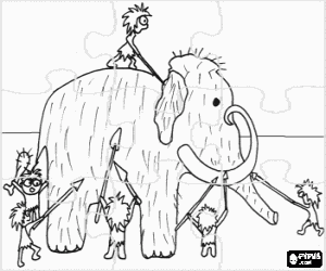 malvorlagen Vorgeschichte puzzle - Gruppe pr�historische m�nner bewaffnete mit stangen in der jagd eine mammut ausmalbilder