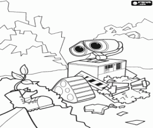 malvorlagen Wall-E in seiner arbeit der reinigung der Erde entdeckt, eine anlage in einem boot ausmalbilder