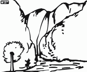 malvorlagen Wasserfall in den bergen mit einem baum in den vordergrund ausmalbilder