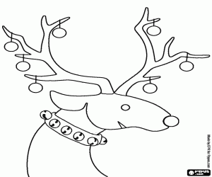 malvorlagen Weihnachten Rentier mit einem Kragen mit glocken und Christbaumschmuck dekoriert ausmalbilder