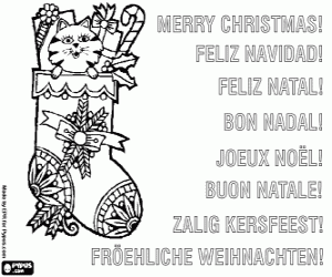 malvorlagen Weihnachts-Gru�karte mit einer Socke voller Geschenke ausmalbilder