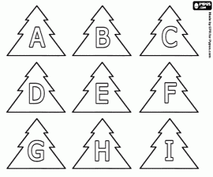 malvorlagen Weihnachtsalphabet, Gro�buchstaben A bis I in einem Weihnachtsbaum ausmalbilder