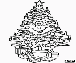 malvorlagen Weihnachtsbaum l�chelnd und zufrieden mit dem Schmuck f�r die Feierlichkeiten und mit den Zuwendungen im Rahmen des ausmalbilder