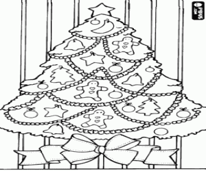 malvorlagen Weihnachtsbaum mit vielen orden und eine gro�e schleife ausmalbilder