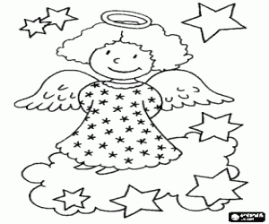 malvorlagen Weihnachtsengel gl�cklich �ber den Wolken zwischen den Sternen ausmalbilder