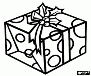 malvorlagen Weihnachtsgeschenk umh�llt mit einer tupfen papier und mit einer schleife geschm�ckt und stechpalmenbl�tter ausmalbilder
