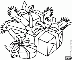 malvorlagen Weihnachtsgeschenke geschm�ckt mit b�ndern und blatter aus tanne ausmalbilder