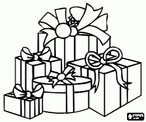 malvorlagen Weihnachtsgeschenke in verschiedenen Feldern mit B�ndern ausmalbilder