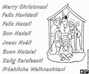 malvorlagen Weihnachtskarte mit der Geburt von Jesus in der Krippe ausmalbilder