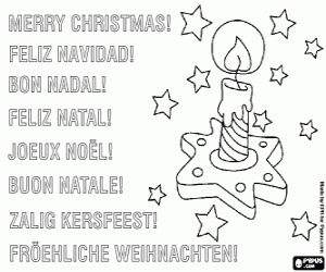 malvorlagen Weihnachtskarte mit einer brennenden Kerze unter den Sternen ausmalbilder