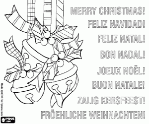malvorlagen Weihnachtskarte mit jingle glocken und Stechpalmenbl�tter ausmalbilder