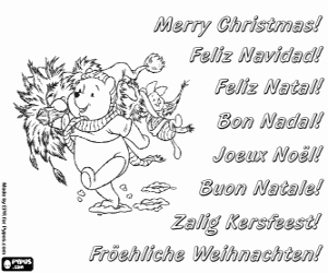malvorlagen Weihnachtskarte mit Pu der B�r mit einem fir ausmalbilder