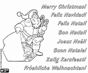 malvorlagen Weihnachtskarte mit Weihnachtsmann und seinen Sack von Spielzeug ausmalbilder