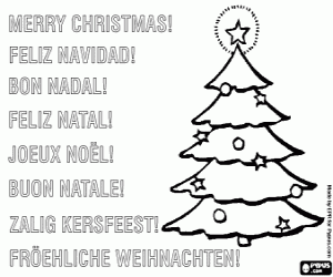 malvorlagen Weihnachtskarten mit einem Tannenbaum mit Sternen dekoriert ausmalbilder