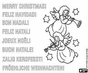 malvorlagen Weihnachtskarten mit zwei musizierenden Engeln unter den Sternen ausmalbilder