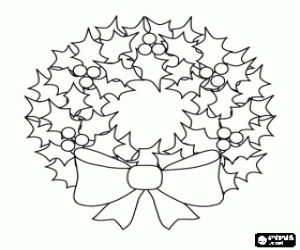 malvorlagen Weihnachtskranz der Bl�tter Stechpalme mit einem gro�en dekorativen schleife ausmalbilder