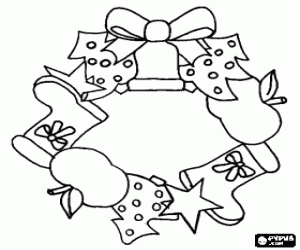malvorlagen Weihnachtskranz made by tannenb�ume geschm�ckt, stiefel, sterne, �pfel und glocke mit schleife ausmalbilder