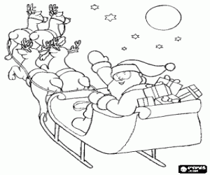 malvorlagen Weihnachtsmann einwirkenmit seiner hand von der magischen schlitten beladen mit geschenken ausmalbilder