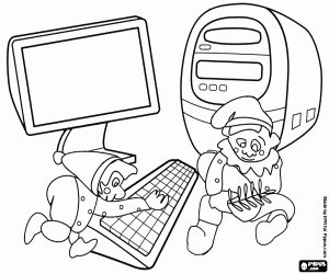 malvorlagen Weihnachtsmann elfen vorbereitung die geschenk von einem computer ausmalbilder