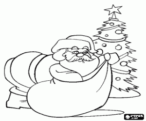 malvorlagen Weihnachtsmann oder Santa Claus f�r ein Geschenk in der Tasche unter dem Weihnachtsbaum gelassen werden ausmalbilder