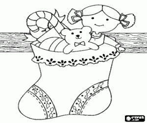 malvorlagen Weihnachtssocke hing mit teddyb�r und puppe ausmalbilder