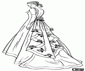 malvorlagen Wundersch�n Brautkleid mit einem langen Schwanz mit Rosen f�r eine Hochzeit im Sommer eingerichtet ausmalbilder