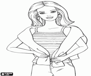 malvorlagen Wundersch�ne Barbie mit einem T-Shirt und einen Pullover �ber den R�cken ausmalbilder