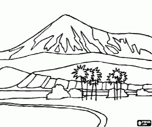 malvorlagen W�ste landschaft, eine oase mit einem berg an der unterseite ausmalbilder